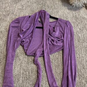 Fashion Nova Purple Long-Sleeve Wrap Crop Top
